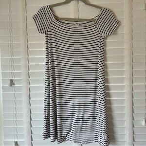 Old Navy Dress White Black Striped Ribbed Mini XS